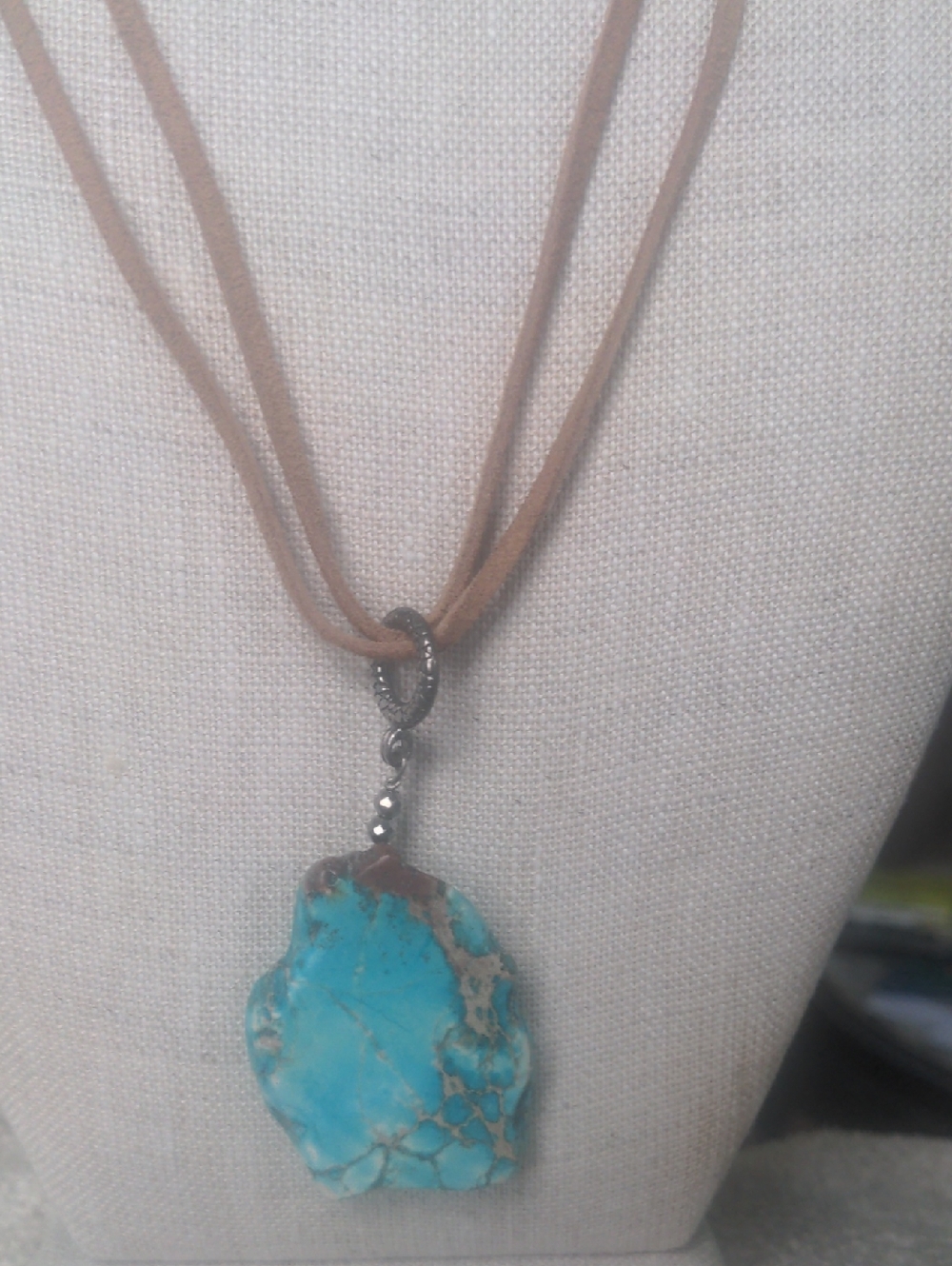 Hand Crafted Turquoise and Brown Stone Pendant Necklace
